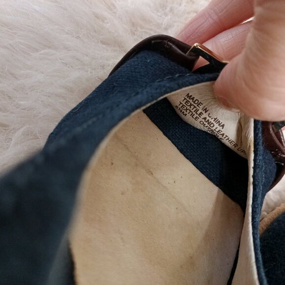 Michael Kors Women's Blue Gold MK Espadrille Wedge Peep Toe Sandals  6 1/2M - Picture 9 of 11